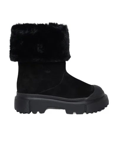 Hogan Faux-fur Suede Boots In Black