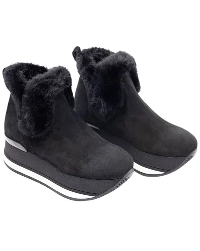 Hogan Faux Fur Trim Suede Bootie In Black