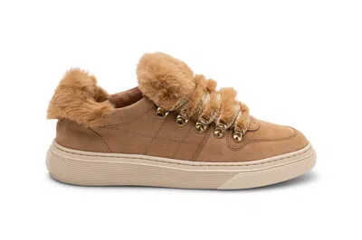 Hogan Faux-fur Trimmed Sneakers In Brown
