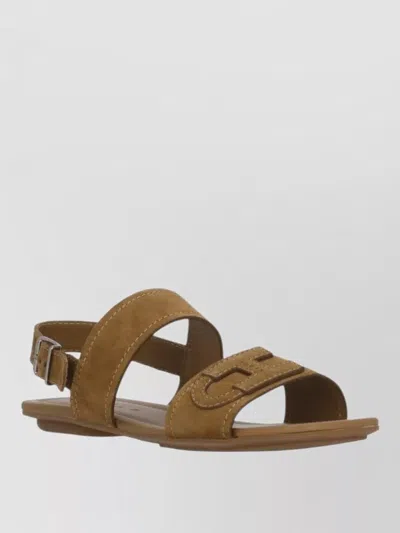 Hogan Flat Sandals Suede Ankle And Slingback Straps In Brown