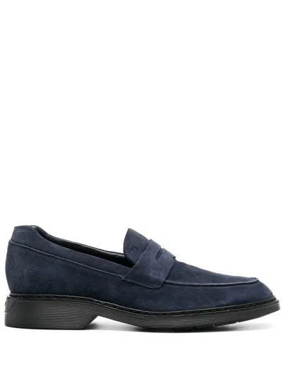Hogan Brushed-effect Leather Loafers In Blue