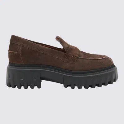 Hogan Platform Suede Loafers In Brown