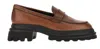 Hogan Round Toe Brown Leather Moccasin With Soft Insole And Eva Sole In Brown