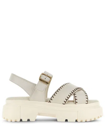 Hogan Open Toe Flat Sandals In Beige
