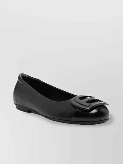 Hogan Leather Ballet Flats With Maxi Plaque In Black