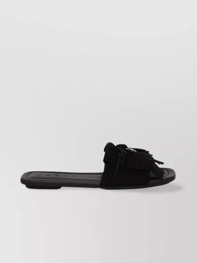 Hogan Flat Suede Sandals Fringe Detail In Black