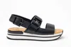 Hogan H257 Leather Sandals In Black In Black