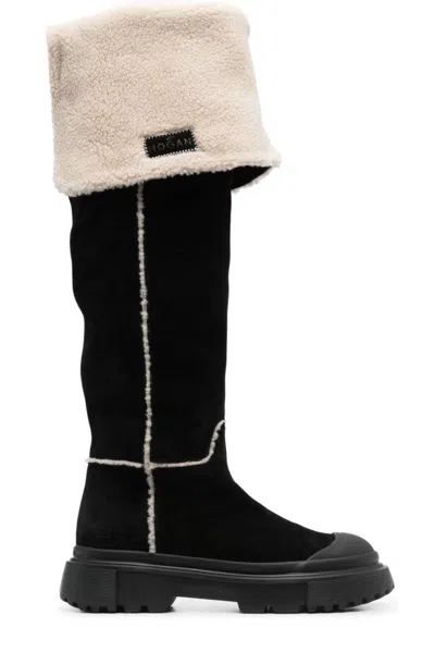 Hogan Fur Detailed Boots In Black