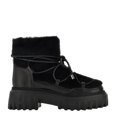 Hogan Fur-trimmed Boots In Black
