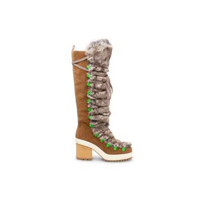 Hogan Fur-trimmed Lace-up Knee-high Boots In Animal Print