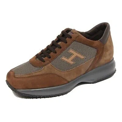 Pre-owned Hogan G3604 Sneaker Uomo  Interactive Brown Suede/fabric Shoes Men In Marrone