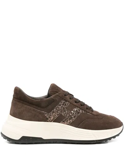 Hogan Glitter Logo Trainers In Brown