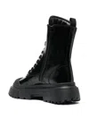Hogan Glossy Black Ankle Boots With Lace-up Front And Chunky Sole In Black
