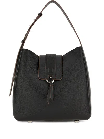 Hogan Grained Leather Hobo Bag In Black