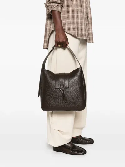 Hogan Hammered Leather Shoulder Bag With H Detail In Black