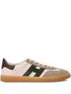 Hogan Leather And Suede Sneakers With Memory Foam Insole In White/green/brown