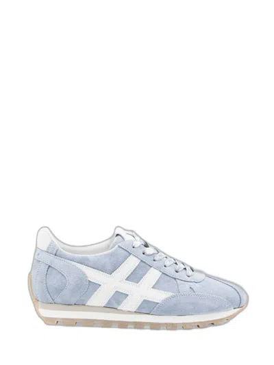 Hogan Grey Suede Lace Up Flat Shoes In Blue