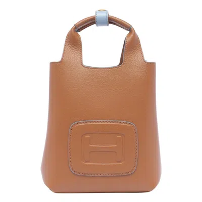 Hogan H-bag Logo Embossed Mini Shopping Bag In Brown/blue