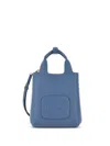 Hogan Small Leather Tote Bag With Structured Shape In Blau