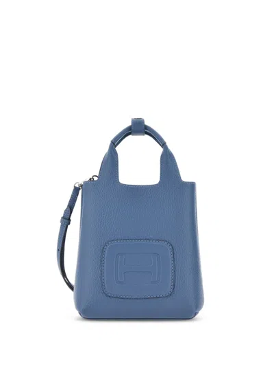 Hogan H-bag Mini Shopping Bag In Hammered Leather In Blue