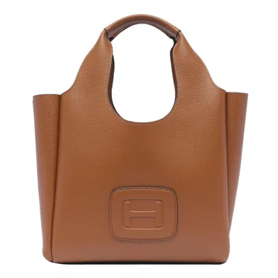 Hogan H-bag Small Leather Tote Bag In Brown