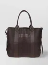 Hogan Script Shopping Bag With Grained Leather And Embossed Details In Brown