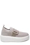 Hogan H-stripes Knit Sneakers In Beige
