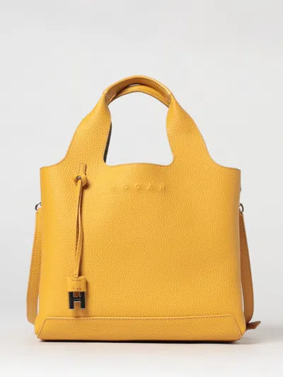 Hogan H Hammered Leather Handbag In Yellow