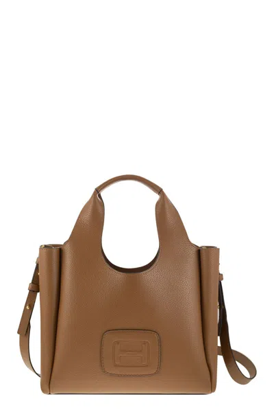 Hogan H-handbag Leather Tote Handbag In Saddle Brown