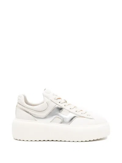 Hogan Women Silver H-stripes Leather Sneakers, 7.5 Luxury Sneakers For Women Darveys In White