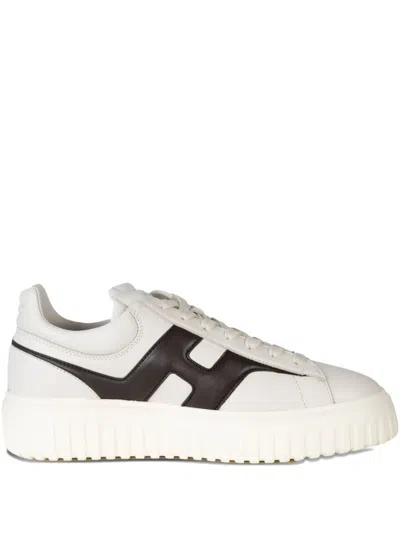 Hogan H-stripe Leather Sneakers In Neutral