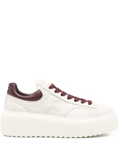 Hogan H-stripe Platform Leather Sneakers In Neutral