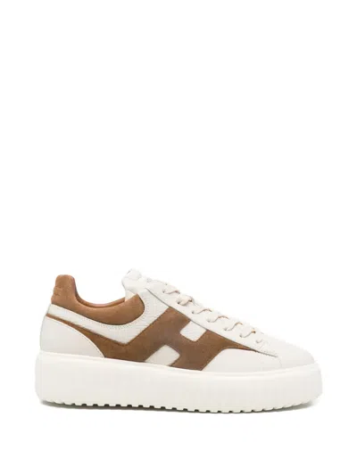 Hogan H Stripe Leather Sneakers Round Toe Sole In White