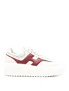 Hogan Autumn Striped Leather Sneakers In Beige And Bordeaux In Dark Red