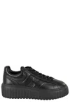 Hogan Minimalist Black Leather Sneakers With Thick Platform Sole In Black