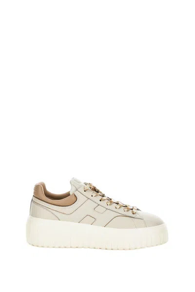 Hogan H-stripes Smooth Leather Sneakers In Neutral