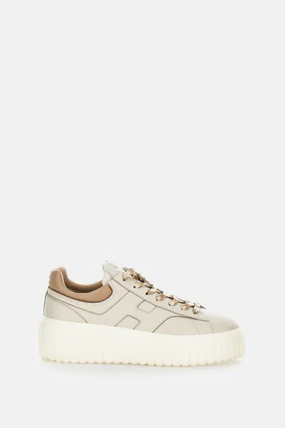 Hogan H-stripes Smooth Leather Sneakers In Neutral