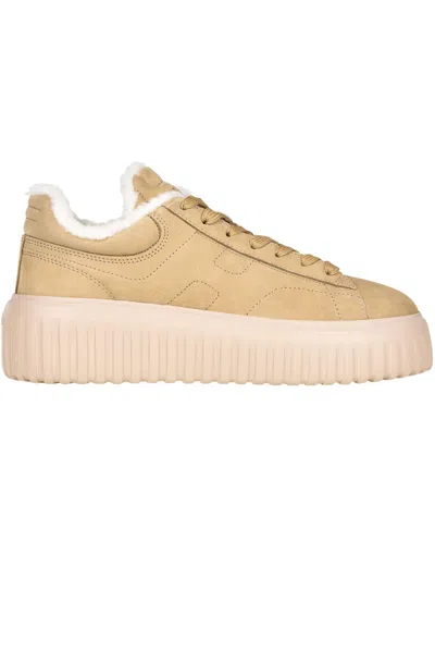Hogan H-stripes Allacciato H Suede Sneakers In Beige