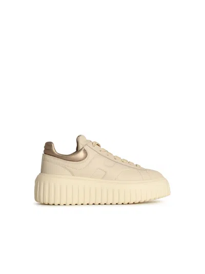 Hogan H-stripes Smooth Leather Sneakers In Neutral