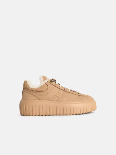 Hogan 'h-stripes' Beige Leather Sneakers In Sand