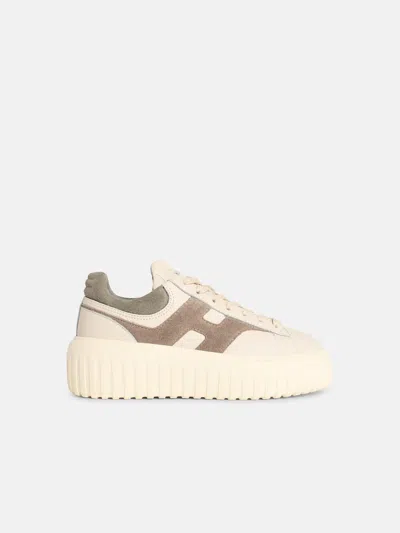Hogan 'h-stripes' Beige Leather Sneakers In Sand