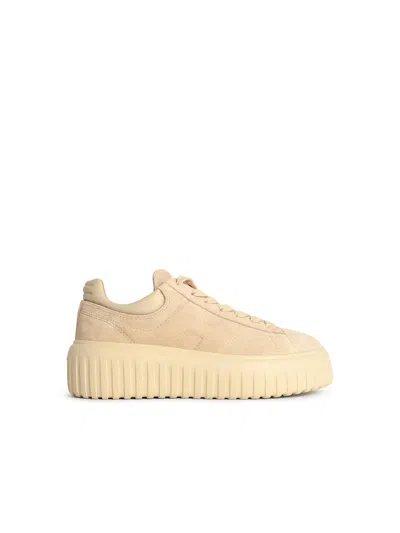Hogan 'h-stripes' Beige Suede Sneakers In Sand