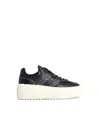 Hogan Leather Sneakers With Platform Sole And Embellished Stripes In Black