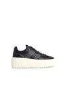 Hogan Leather Sneakers With Platform Sole And Embellished Stripes In Black