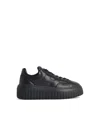 Hogan Minimalist Black Leather Sneakers With Thick Platform Sole In Black