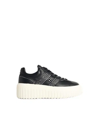 HOGAN HOGAN H-STRIPES' BLACK LEATHER SNEAKERS