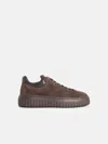 Hogan 'h-stripes' Brown Suede Sneakers In Brown