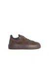 Hogan 'h-stripes' Brown Suede Sneakers In Brown