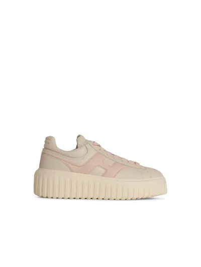 Hogan 'h Stripes' Cream Leather Sneakers In Beige