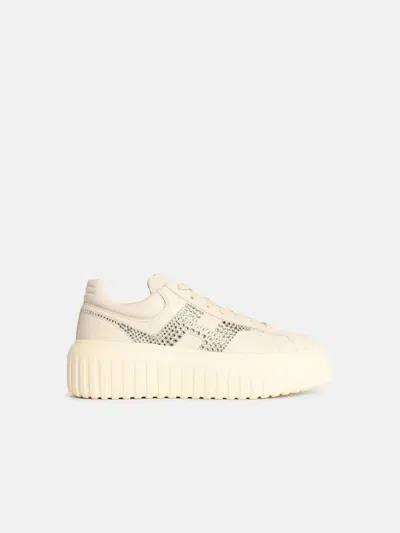 Hogan 'h-stripes' Grey Leather Sneakers In White